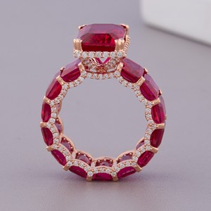Anillo de Eternidad Completo con Rubí de Corte Radiante Certificado por IGI, Halo de Diamantes, Plata de Ley 925, Anillo de Compromiso, Boda o Aniversario para Mujer - Product Image 3