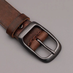 Ceinture en cuir pleine fleur pour homme avec boucle ardillon en alliage, style vintage, pour jean, simple et décontractée - Product Image 5
