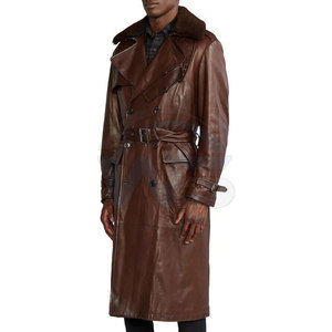 Comfortable Lightweight <b>Leather</b> Duster <b>Coat</b> <b>Men's</b> <b>Long</b> Winter Outerwear With Classic Collar Button Closure And Comfortable Fit - Product Image 2
