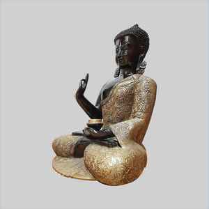 Estatua de Buda de la Medicina en Latón Hecha a Mano con Incrustaciones Coloridas, Ídolo de Buda Gautama Curativo para Decoración del Hogar y Vastu - Product Image 3