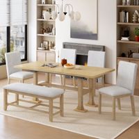 Ensemble de table à manger extensible de style ferme de 76 pouces Table de cuisine à tréteaux de 6 pièces Salle à manger à feuilles amovibles de 18 pouces
