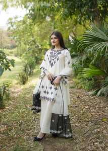 Conjunto de Kurta y Salwar de Algodón Blanco para Mujer, Bordado, Corte Holgado, Patrón Geométrico, Bordado a Mano, Estilo Casual de Verano - Product Image 4