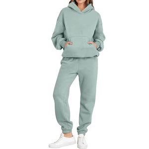 Ensemble de survêtement chaud pour femme, automne-hiver, épais, 2 pièces, pantalon de jogging et sweat à capuche, coupe ample, personnalisable avec OEM - Product Image 5