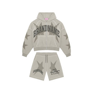 Ensemble de 2 pièces pour homme, sweat-shirt à imprimé toile d'araignée et short en jean, tenue de sport décontractée hip-hop personnalisée - Product Image 6