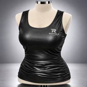 Joyinspring Plus Size Hot Girl Style Black Soft Leather Imitation U-neck Sleeveless <b>Tank</b> <b>Top</b>-Casual Summer Urban Streetwear - Product Image 1