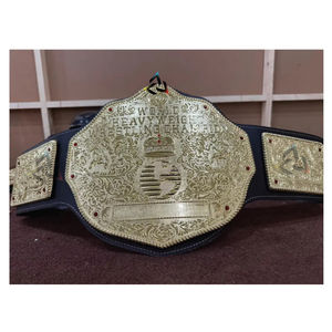 Custom Big Gold World Heavyweight Wrestling Championship Belt Brass 4mm Adult Size - Gold Plated Metal Plates & Leather Strap - Product Image 1