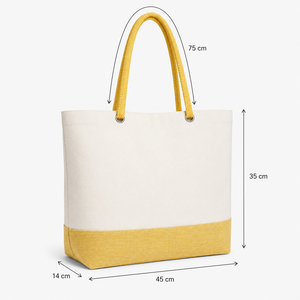 Sac de plage en toile de coton laminée avec logo personnalisé, poignée en corde bicolore, 45x35x14cm, vente en gros, OEM, ODM, fabricant exportateur - Product Image 2