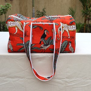 Sac de voyage matelassé orange avec imprimé zèbre et tropical, grande capacité, sac de week-end avec fermeture éclair, taille moyenne - Product Image 5