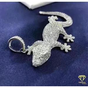 Colgante de Lagarto Helado con Moissanita de Corte Brillante Redondo, Plata 925 Chapada en Oro, Estilo Hip Hop, Certificado GIA, Regalo Unisex - Product Image 5