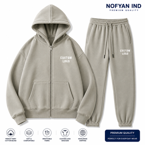 ชุดเซ็ตแทรคสูท NOFYAN IND แบบมีโลโก้ฮิปฮอปสำหรับทุกเพศ 2 ชิ้น สีดำ ผ้าฝ้ายเฟรนช์เทอร์รี่ผสม เสื้อฮู้ดดี้ กางเกงขายาว ระบายอากาศได้ดี มีกระเป๋าข้าง - Product Image 1