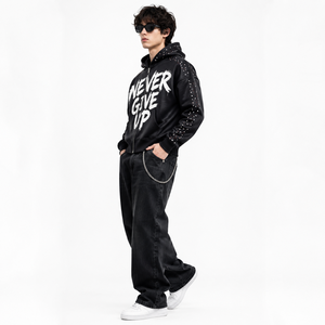 Sudadera con capucha Glory Custom Oversized con cremallera y pedrería, 100% algodón, tela suave y transpirable, con logo personalizado impreso, unisex. - Product Image 6