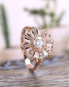 เครื่องประดับ AADIHI ทอง 10K/14K/18K สีเหลืองและสีขาว ดีไซน์ดอกไม้สไตล์วินเทจ ชุบโรเดียม ได้รับการรับรองจาก IGI ของขวัญหมั้นสำหรับผู้หญิง เพชรแทนคำมั่นสัญญา - Product Image 3