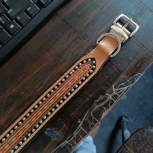 High Quality Designer Full Grain Cow Leather Dog <b>Collar</b> with Floral Pattern Padded Steel Buckle D-rings Feather Decoration - Product Image 5