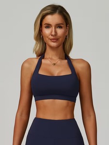 Ladies High Neck Halter Sport Brassiere Smooth <b>Compression</b> Running Vest Strapless Look Back Athletic Crop <b>Top</b> Pads - Product Image 5