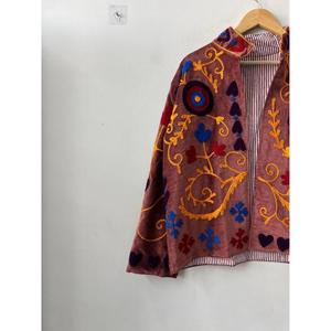 Stylish Velvet Suzani Handmade Embroidered Knitted Cotton Boho Luxury Ethnic Varsity <b>Jacket</b> Statement Wear Gift for Her - Product Image 6