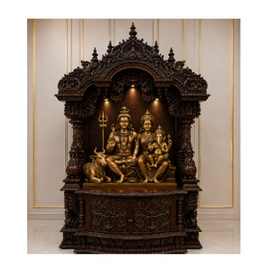 Shiv Parivar Teak Wood Home Temple Hand-Carved Wooden Pooja <b>Mandir</b> for Prayer Room South Indian Style Solid Wood Puja Ghar Uk - Product Image 1