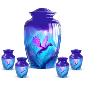 Purple Blue Cremation Urn Metal Ashes <b>Memorial</b> Vessel Custom Design Adult Burial <b>Keepsake</b> with Drawstring Pouch - Product Image 3