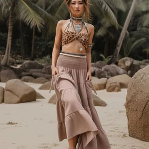 กระโปรงแม็กซี่ผ้าฝ้ายออร์แกนิคทรงปล่อยชายระบายหลายชั้นสำหรับใส่เที่ยวทะเลหรือพักผ่อน เหมาะเป็นของขวัญสำหรับเธอในราคาประหยัด - Product Image 1