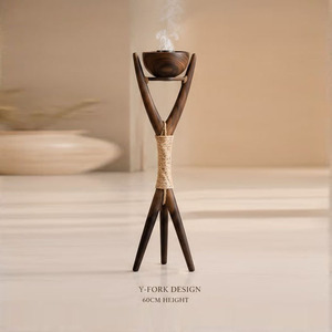 Arabic Wooden <b>Bakhoor</b> Burner With Tripod Stand And Rope Accent Holding A Smoking <b>Oud</b> Cup Round Shape Incense Burner For Home - Product Image 3
