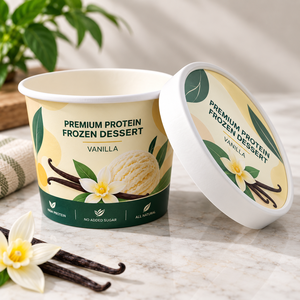 Dessert Glacé Protéiné Premium Vanille 500ml en Gobelet en Carton Imprimé Offset Qualité Alimentaire Jetable - Product Image 4