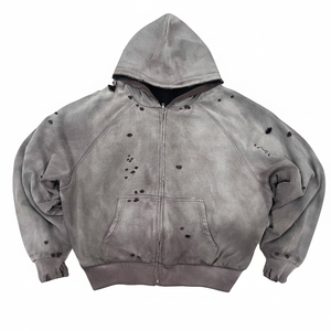 Sudadera con capucha extragrande para hombre, personalizada, de algodón 100% de 500 g/m², con lavado ácido y efecto desgastado en toda la prenda, fabricación al por mayor de lujo. - Product Image 1