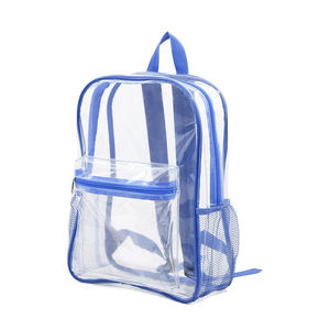 Transparent Red PVC <b>Backpack</b> With Mesh Pockets Zipper Closure Casual Style Unisex School Bag - Product Image 6