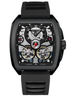 Montre mécanique automatique de luxe avec boîtier en acier inoxydable, bracelet en silicone, cadran squelette