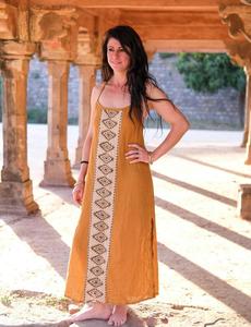 Vestido Maxi Bohemio Hecho a Mano, Vestido Largo sin Mangas de Algodón con Estampado Tribal Étnico para Vacaciones y Resort, Precio al por Mayor - Product Image 1