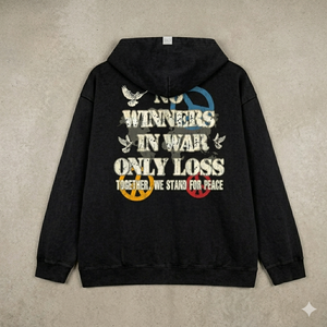 เสื้อฮู้ดดี้พิมพ์ลายกราฟิก "No Winners In War" ลายพิมพ์แบบดิสเทรสสั่งทำพิเศษ - Product Image 2