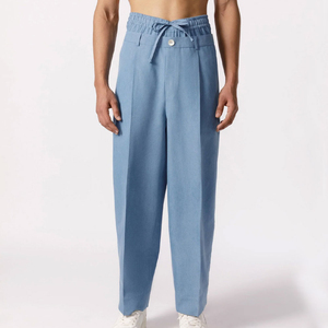 Wide Leg Plain Solid Color Double Waist <b>Trousers</b> Pants Latest Fashion <b>Men</b> Double Waist <b>Trouser</b> Pants - Product Image 5