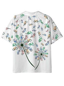 เสื้อเชิ้ตแขนสั้นสีขาวสำหรับทุกเพศพร้อมลายพิมพ์จักรยานสีสันสดใส พิมพ์ลายดิจิตอล โพลีเอสเตอร์ระบายอากาศได้ดี เสื้อฤดูร้อนทรงปกติ - Product Image 2