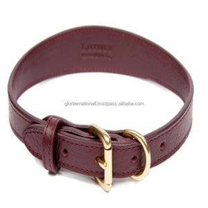 Collar de perro de cuero de Grado Superior genuino hecho a mano personalizado de fábrica en muchos colores y tamaños con herrajes de latón - Product Image 2