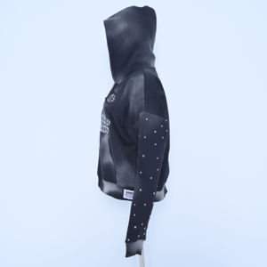 Sudadera con capucha para mujer de estilo urbano oversize, 100% algodón, de peso pesado, de corte holgado, con efecto desgastado, bordado de chenilla, lavado ácido y serigrafía - Product Image 3