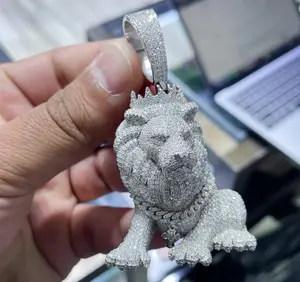Pendentif Lion Hip Hop Personnalisé en Argent 925 avec Diamants Moissanite VVS1, Bijou Bling de Haute Qualité, Breloque Animale pour Homme, Idéal Cadeau - Product Image 3
