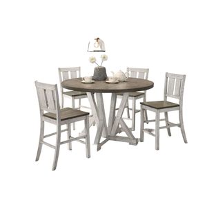 Set da Pranzo Rustico Bianco Anticato 5 Pezzi, Tavolo Bicolore con 4 Sedie per Arredamento Sala da Pranzo - Product Image 2