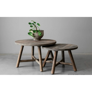 Mesa de Centro Redonda de Madera de Mango Reciclada, Diseño Rústico Vintage, Mesa Resistente para Sala de Estar - Product Image 1