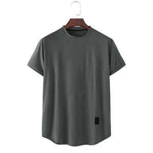 T-shirt décontracté à col rond 100% coton bambou, couleur unie simple, respirant, coupe ample, imprimé, idéal pour le fitness – Meilleur prix - Product Image 3