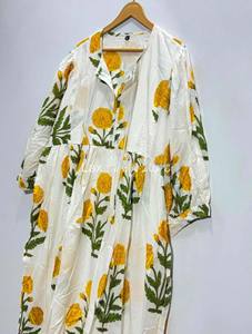 Vestido Midi Bohemio de Verano, Hecho a Mano, Ecológico, de Algodón, con Mangas Largas y Estampado Floral Indio - Product Image 6