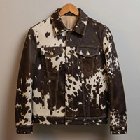 Veste en cuir d'agneau véritable style western marron et blanc, coupe vintage professionnelle personnalisée, qualité supérieure, imperméable à l'avant