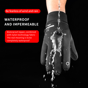 Gants de cyclisme d'hiver thermiques, tactiles, imperméables, coupe-vent, antidérapants, en polyester et cuir, à doigts complets, pour hommes, pour l'extérieur, OEM - Product Image 4