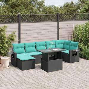 Conjunto de Sofá de Jardín de Ratán Sintético Negro con Cojines, Muebles de Exterior para 8 Personas, Diseño Contemporáneo - Product Image 1