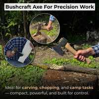 Hache de survie Tomahawk forgée à la main en acier à haute teneur en carbone de qualité industrielle pour le camping en extérieur, manche en bois de frêne, garantie 1 an