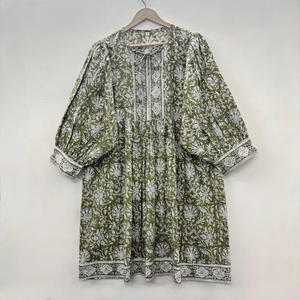 Vestido Casual Midi para Mujer, Tejido 100% Algodón, Liso, Manga Corta, Cintura Imperio, Estilo Babydoll, Cuello en V, Holgado, Funcional - Product Image 1