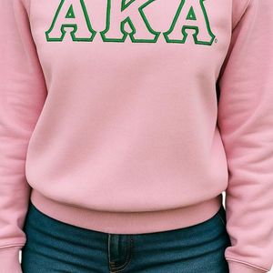 Pink Lettered Crewneck Sweatshirt <b>Green</b> Outline Graphic Cotton Fleece Pullover Long Sleeve Casual Fashion Top Women Streetwear - Product Image 5