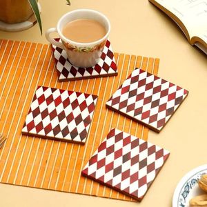 Resin Square <b>Coasters</b> Set Red <b>White</b> Diamond Pattern Heat Resistant Table Mats for Coffee Dining - Product Image 5
