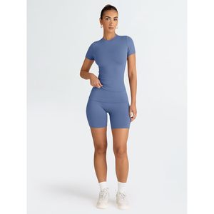 Ensembles d'entraînement 2 pièces bleus à la mode pour femmes Queen Size XL assortis courts et salon pour les tenues de gymnastique d'été ou les sorties - Product Image 3