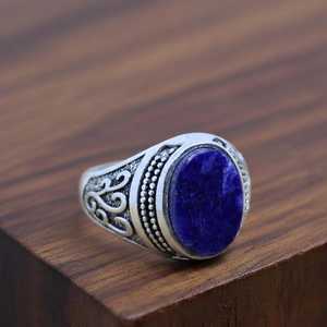 Blue Sapphire 925 Sterling Silver <b>Mens</b> <b>Ring</b> Handmade Vintage Gemstone Jewelry Elegant Statement <b>Ring</b> Gift - Product Image 5