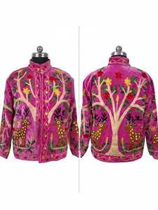Chaqueta Rosa Suzani para Mujer con Bordado Floral, Estilo Boho Chic, Prenda Exterior Étnica, Inspiración Vintage, Abrigo Artesanal Único - Product Image 5