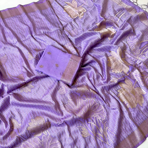 Sari de Georgette Suave Premium con Tejido Jari Plateado y Dorado y Pallu Rico – Prenda Étnica Elegante - Product Image 1