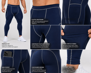 Leggings de compresión para hombre, pantalones de compresión de cintura alta para gimnasio, fitness, entrenamiento, correr, pantalones de compresión con costuras en contraste, pantalones de yoga para hombre - Product Image 6